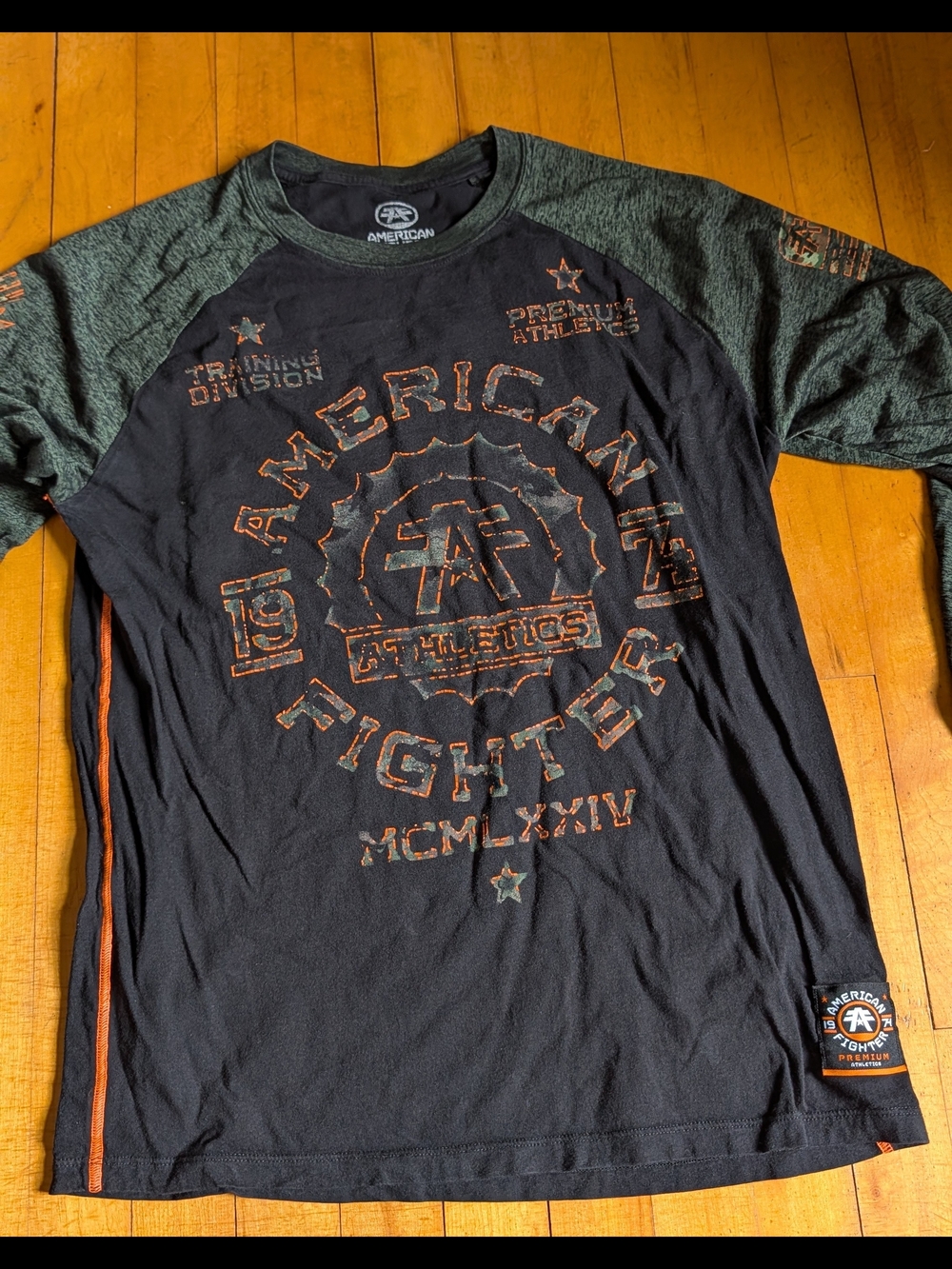 American Fighter Men's Raglan Long Sleeve Shirt - Black with Olive Sleeves